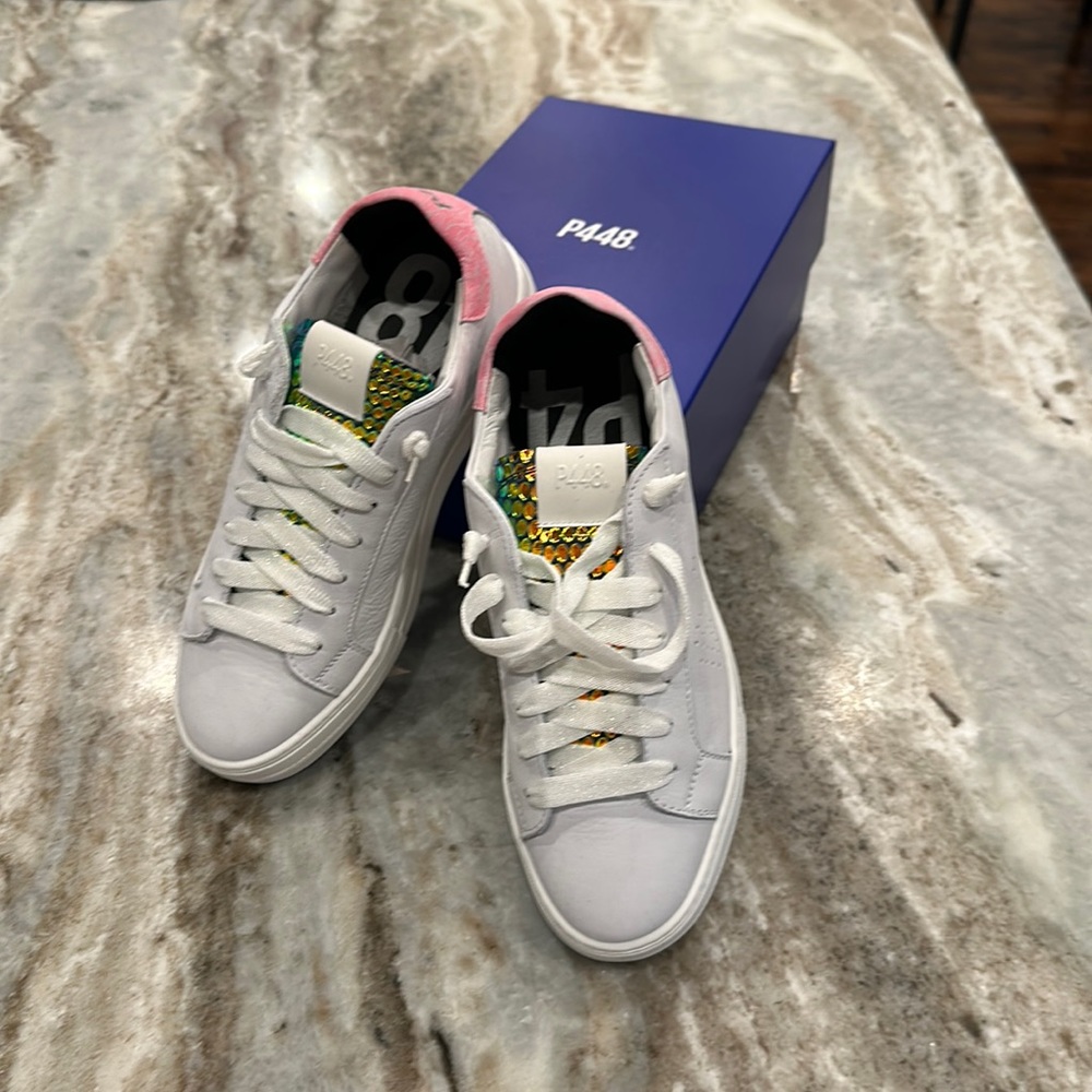 P448 Women's Thea Sneaker in UFO -  Show your Pride!  Rainbow Metalic Snake!